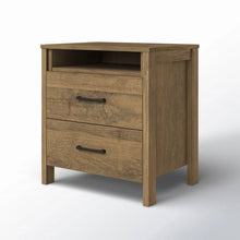 Load image into Gallery viewer, Modern Farmhouse 2-Drawer Nightstand Bedside Table in Brown Oak Wood Finish