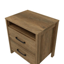 Load image into Gallery viewer, Modern Farmhouse 2-Drawer Nightstand Bedside Table in Brown Oak Wood Finish