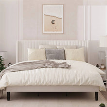 Load image into Gallery viewer, King size White Velvet Upholstered Platform Bed Frame with Wingback Headboard