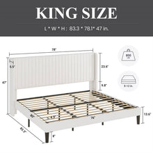 Load image into Gallery viewer, King size White Velvet Upholstered Platform Bed Frame with Wingback Headboard
