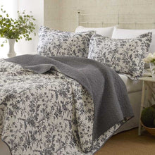 Load image into Gallery viewer, King size Cotton Blend 3-Piece Reversible Quilt Set in Grey White Floral Design