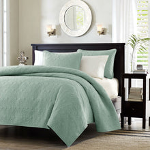 Load image into Gallery viewer, King size Seafoam Green Blue Coverlet Set with Quilted Floral Pattern