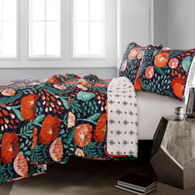 Load image into Gallery viewer, King size Boho Floral Red Poppy Navy Teal Lightweight 3 Piece Cotton Quilt Set