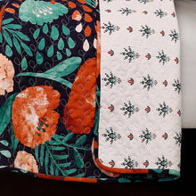 Load image into Gallery viewer, King size Boho Floral Red Poppy Navy Teal Lightweight 3 Piece Cotton Quilt Set