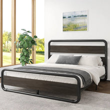Load image into Gallery viewer, King Heavy Duty Round Metal Frame Platform Bed with Black Wood Panel Headboard