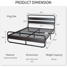 Load image into Gallery viewer, King Heavy Duty Round Metal Frame Platform Bed with Black Wood Panel Headboard