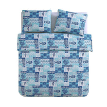 Load image into Gallery viewer, King size Aqua Blue Cream Beach Sea Shells Coral Fish Coastal 3-Piece Quilt Set