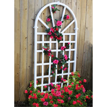 Load image into Gallery viewer, 77-inch Outdoor White Vinyl Lattice Garden Trellis with Arched Top