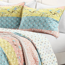 Load image into Gallery viewer, King size Blue Yellow Pink Ivory Boho Floral Reversible Lightweight Quilt Set