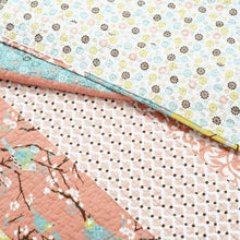 Load image into Gallery viewer, King size Blue Yellow Pink Ivory Boho Floral Reversible Lightweight Quilt Set