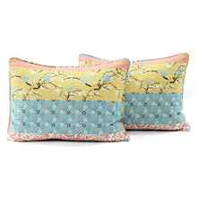 Load image into Gallery viewer, King size Blue Yellow Pink Ivory Boho Floral Reversible Lightweight Quilt Set
