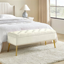 Load image into Gallery viewer, Mid-Century Modern Bed Storage Bench with Ivory Velvet Seat and Gold Legs