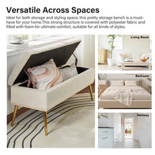 Load image into Gallery viewer, Mid-Century Modern Bed Storage Bench with Ivory Velvet Seat and Gold Legs