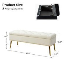 Load image into Gallery viewer, Mid-Century Modern Bed Storage Bench with Ivory Velvet Seat and Gold Legs
