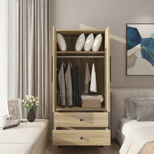 Load image into Gallery viewer, Mid-Century 2-Door Armoire Wardrobe Cabinet with Hanging Rail in Oak Finish