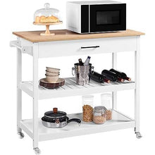 Load image into Gallery viewer, White Kitchen Island Cart with Drawer Storage Shelves and Locking Casters