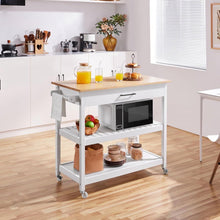 Load image into Gallery viewer, White Kitchen Island Cart with Drawer Storage Shelves and Locking Casters