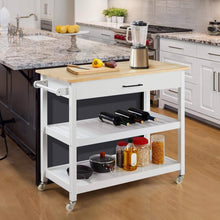 Load image into Gallery viewer, White Kitchen Island Cart with Drawer Storage Shelves and Locking Casters