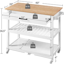 Load image into Gallery viewer, White Kitchen Island Cart with Drawer Storage Shelves and Locking Casters