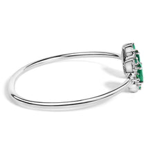 Load image into Gallery viewer, Sterling Silver White Topaz and Green Emerald Floral Bangle Bracelet 6.5 Inch