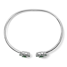 Load image into Gallery viewer, Sterling Silver White Topaz and Green Emerald Floral Bangle Bracelet 6.5 Inch