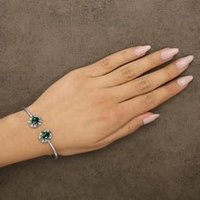 Load image into Gallery viewer, Sterling Silver White Topaz and Green Emerald Floral Bangle Bracelet 6.5 Inch