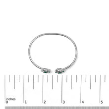 Load image into Gallery viewer, Sterling Silver White Topaz and Green Emerald Floral Bangle Bracelet 6.5 Inch