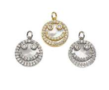 Load image into Gallery viewer, Mother-of-pearl Inlay Smiley Face Round Pendant/Charm, Cubic Zirconia Pendant Charm, MOP Charm, 18x16mm,Sku#L368