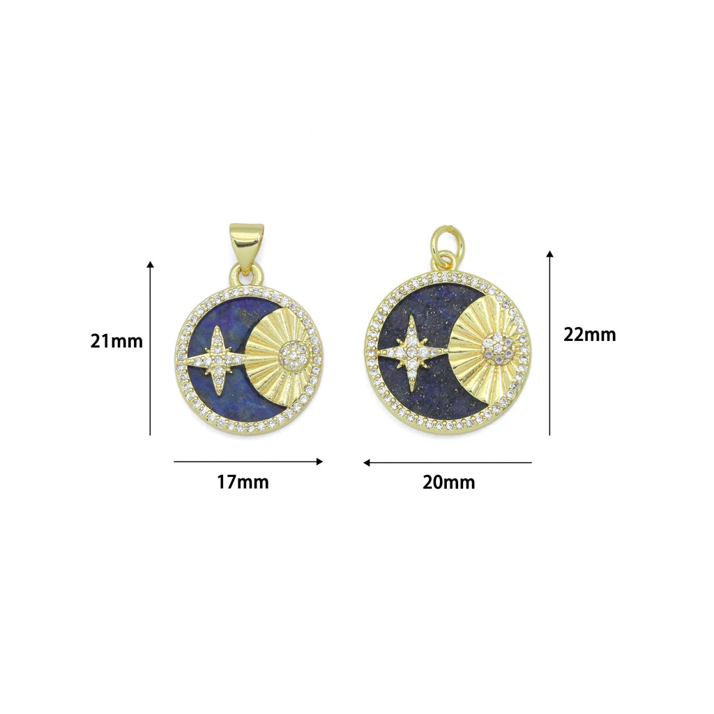 Gold North Star Moon on Lapis Charm, Sku#L706