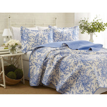 Load image into Gallery viewer, King size 100-Percent Cotton Quilt Bedspread Set with Blue White Floral Leaves Pattern