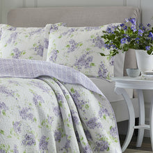 Load image into Gallery viewer, Full / Queen size 3-Piece Cotton Quilt Set with White Purple Floral Pattern