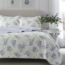 Load image into Gallery viewer, Full / Queen size 3-Piece Cotton Quilt Set with White Purple Floral Pattern
