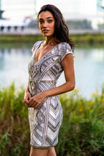 Load image into Gallery viewer, Lara 29909 - Beaded, V-neck Mini Dress