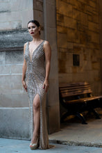 Load image into Gallery viewer, Lara 29499 - Embellished Long Dress with Thigh High Slit