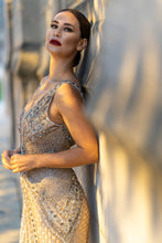 Load image into Gallery viewer, Lara 29499 - Embellished Long Dress with Thigh High Slit