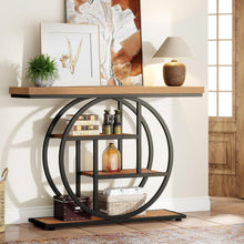 Load image into Gallery viewer, Modern 41-inch Round Base Entryway Sofa Table with Brown Wood Finish Shelves