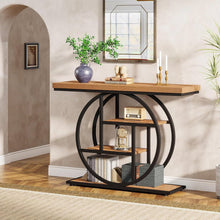 Load image into Gallery viewer, Modern 41-inch Round Base Entryway Sofa Table with Brown Wood Finish Shelves
