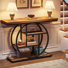 Load image into Gallery viewer, Modern 41-inch Round Base Entryway Sofa Table with Brown Wood Finish Shelves