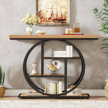 Load image into Gallery viewer, Modern 41-inch Round Base Entryway Sofa Table with Brown Wood Finish Shelves
