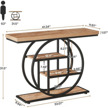 Load image into Gallery viewer, Modern 41-inch Round Base Entryway Sofa Table with Brown Wood Finish Shelves
