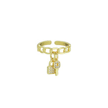 Load image into Gallery viewer, CZ Oval Link with Lock Key Adjustable Ring, Sku#LD140