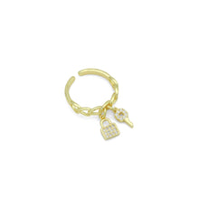 Load image into Gallery viewer, CZ Oval Link with Lock Key Adjustable Ring, Sku#LD140