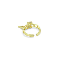 Load image into Gallery viewer, CZ Oval Link with Lock Key Adjustable Ring, Sku#LD140