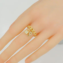 Load image into Gallery viewer, CZ Oval Link with Lock Key Adjustable Ring, Sku#LD140