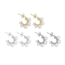 Load image into Gallery viewer, Gold White Pearl Arc-Shaped Stud Earrings, Sku#LD457