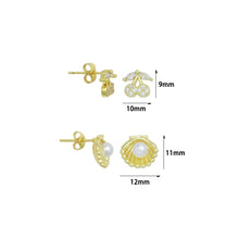 Load image into Gallery viewer, Clear CZ White Pearl Gold Cherry Clam Shell Stud Earrings, Sku#LD733