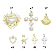 Load image into Gallery viewer, White Pearl Heart White Cross Shell Starfish Charm Pendant,Sku#LD746