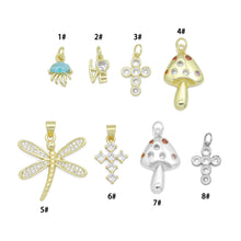 Load image into Gallery viewer, CZ Gold Love Cross Mushroom Jellyfish Dragonfly Charm Pendant,Sku#LD748
