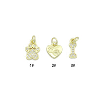 Load image into Gallery viewer, Clear CZ Gold Paw Horn Heart Bone Charm Pendant,Sku#LD750