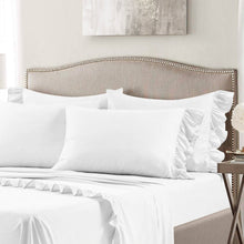 Load image into Gallery viewer, Kingn size 6-Piece White Microfiber Sheet Set with Ruffled Edges